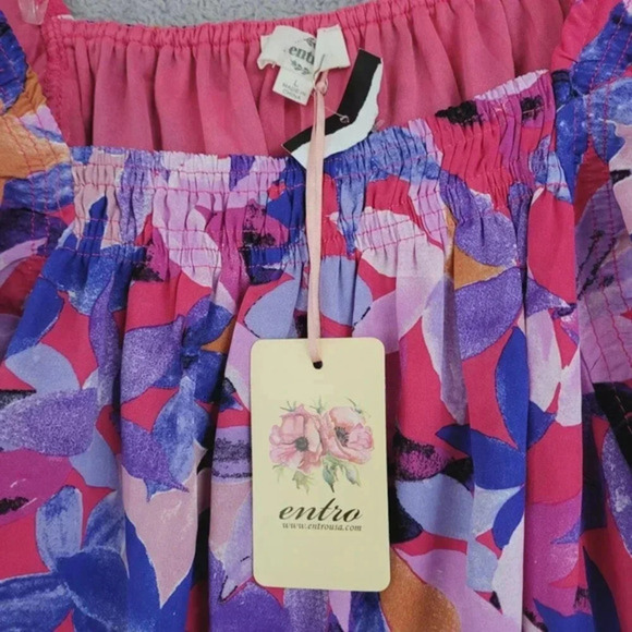 NWT Entro Womens Floral Mini Dress Size L Chiffon‎ Balloon sleeve 5CT - Picture 5 of 8